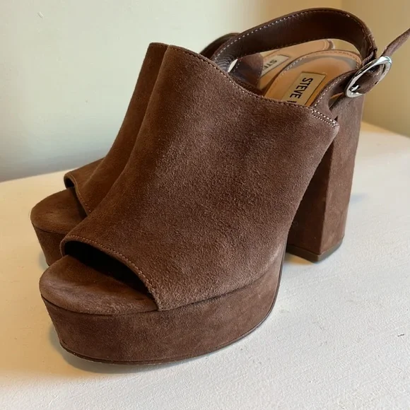 Steve Madden Carter Slingback Suede Camel Chunky Sandal Heel Size 5.5 - Picture 8 of 11